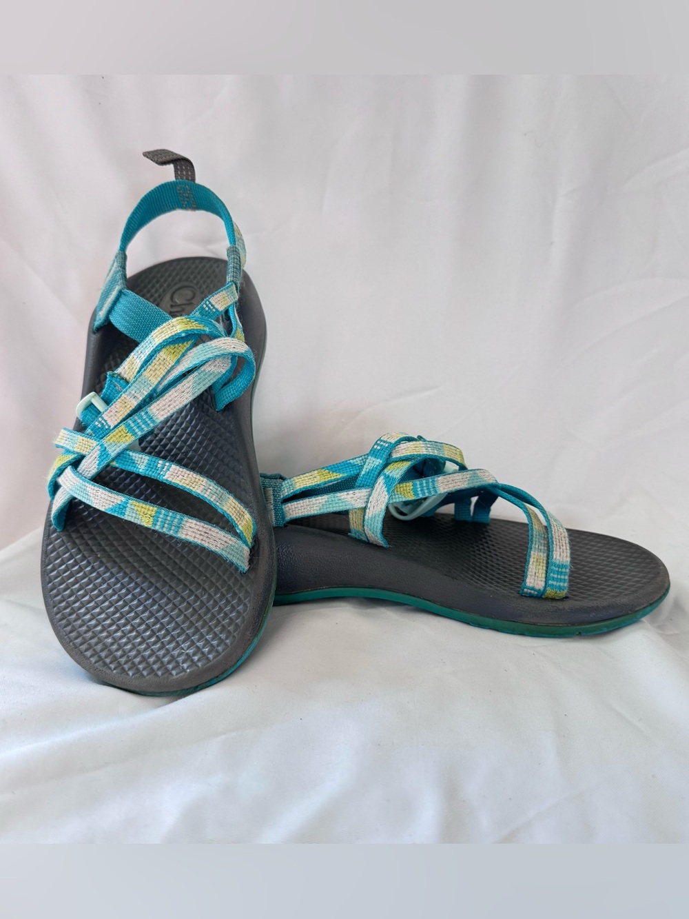 Chaco ZX/1 EcoTread Sandals Kids Size 3 Strappy Open Toe Blue Green Yellow